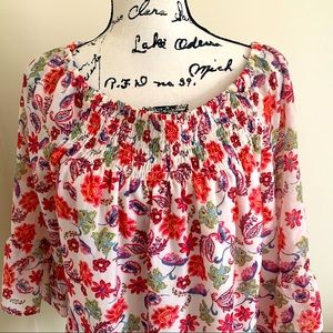 Flowy multi-colored spring/summer blouse size Lg